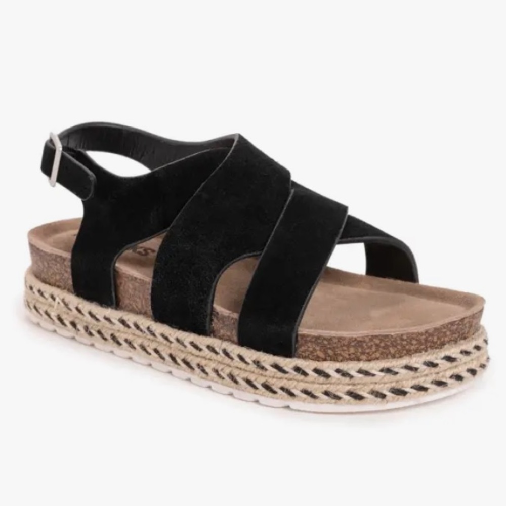 Muk Luks Black Suede Leather Strappy Platform Sandal NEW